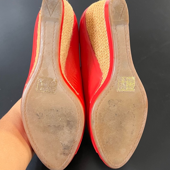 Prada Red Wedges Size 38 Red Patent Leather Peep Toe Espadrilles Made In Italy - Picture 4 of 14